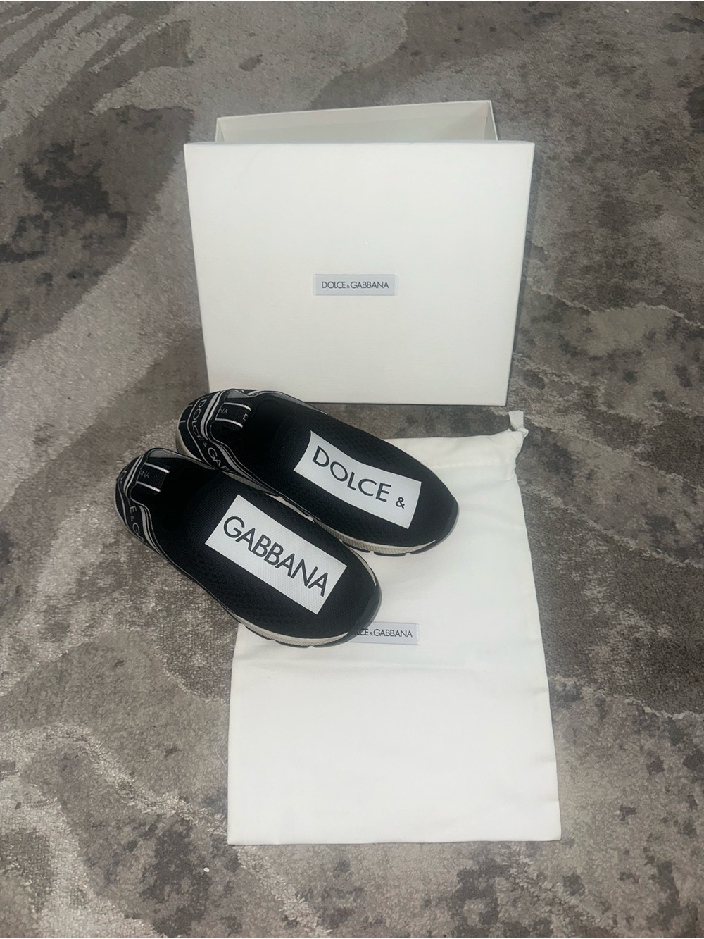 Dolce & Gabbana Black Slip-On Logo Sneakers